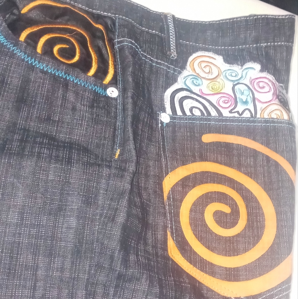 Mens multicolored pac man jeans